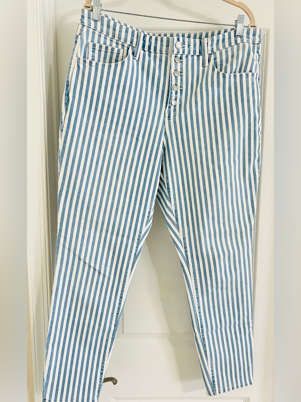 Striped High-Rise Women’s Jeans - Blue and White